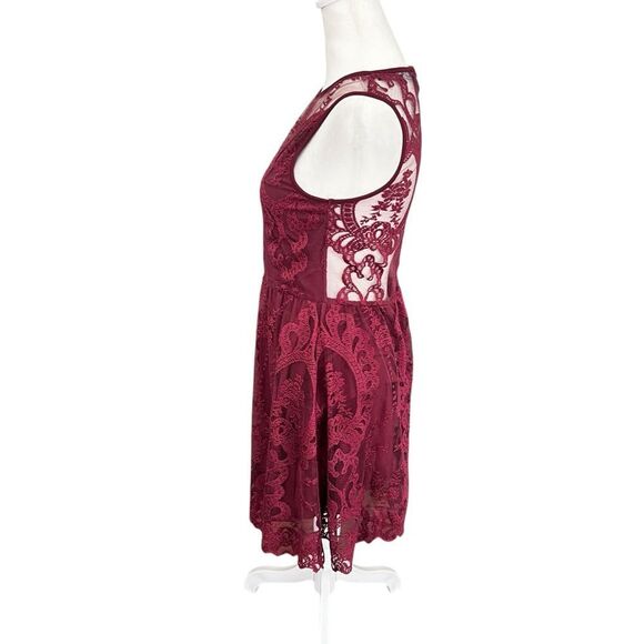 For Love & Lemons Red Lulu Lace Sheer A-Line Mini Dress Size S - Picture 8 of 13